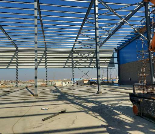 Early-stage steel frame installation on the project